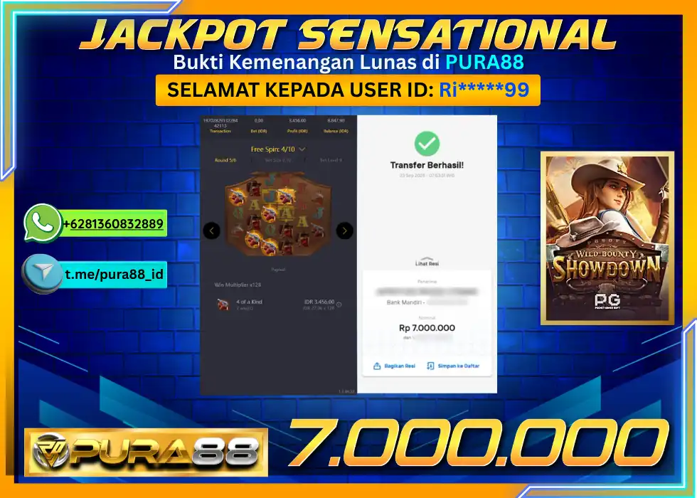 PURA88 JACKPOT SENSATIONAL WILD BOUNTY SHOWDOWN Rp 7.000.000,- LUNAS