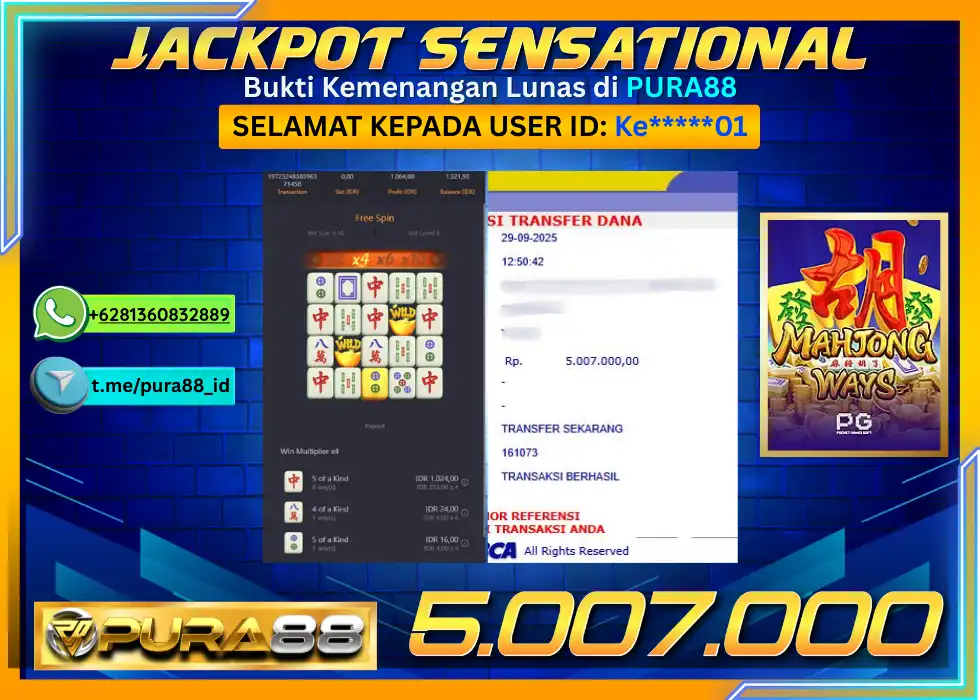 PURA88 JACKPOT SENSATIONAL MAHJONG WAYS 1 Rp 5.007.000,- LUNAS